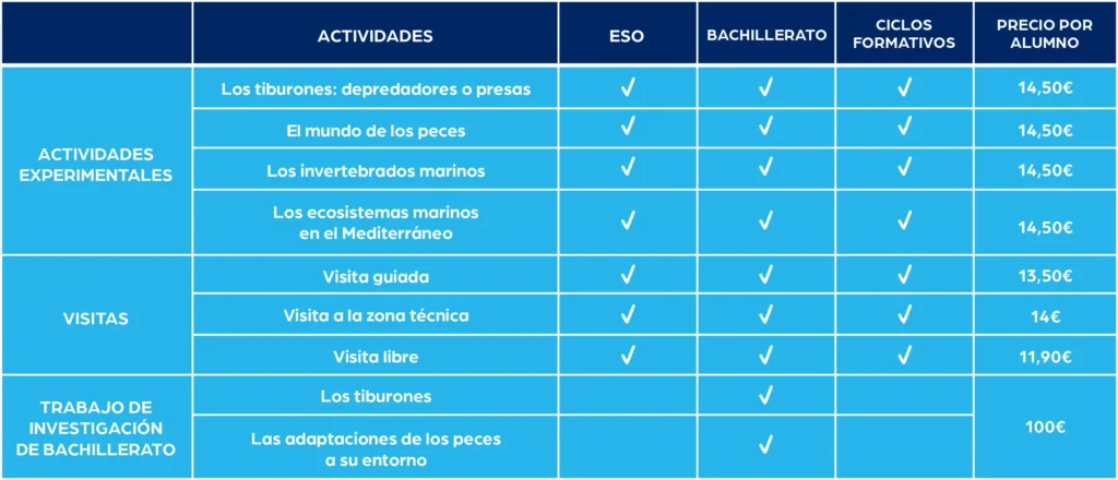 Cuadro Resumen Actividades Educación Secundaria
